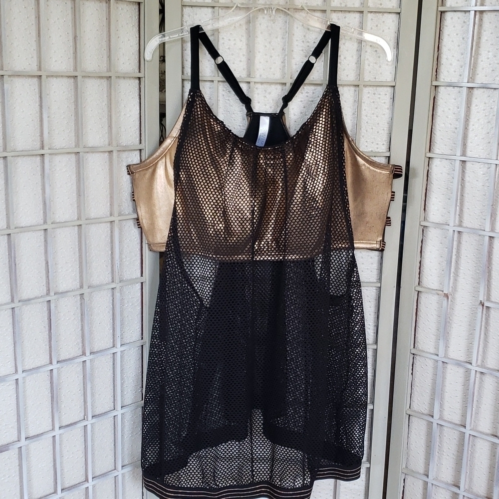 Swim by cacique padded gold bra with black mesh cover up size 28